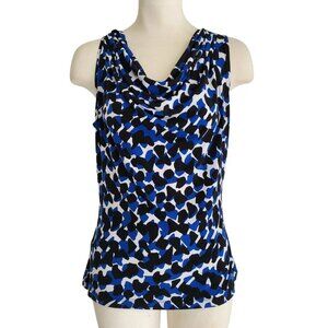 Calvin Klein Geo Print Black / Blue / White Pleated Neck Sleeveless Blouse S